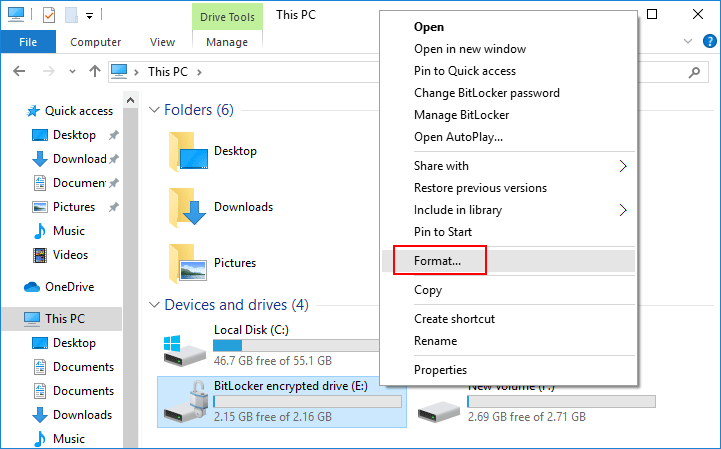 format bitlocker encrypted drive by file explorer