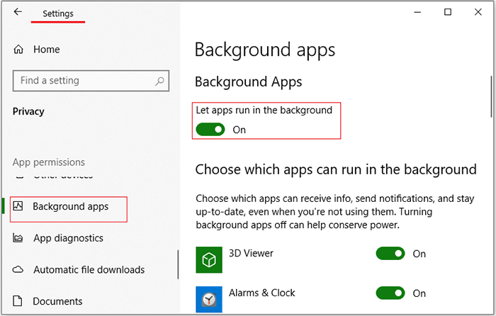 disable background apps