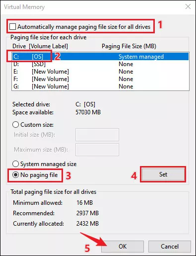 change default virtual memory settings