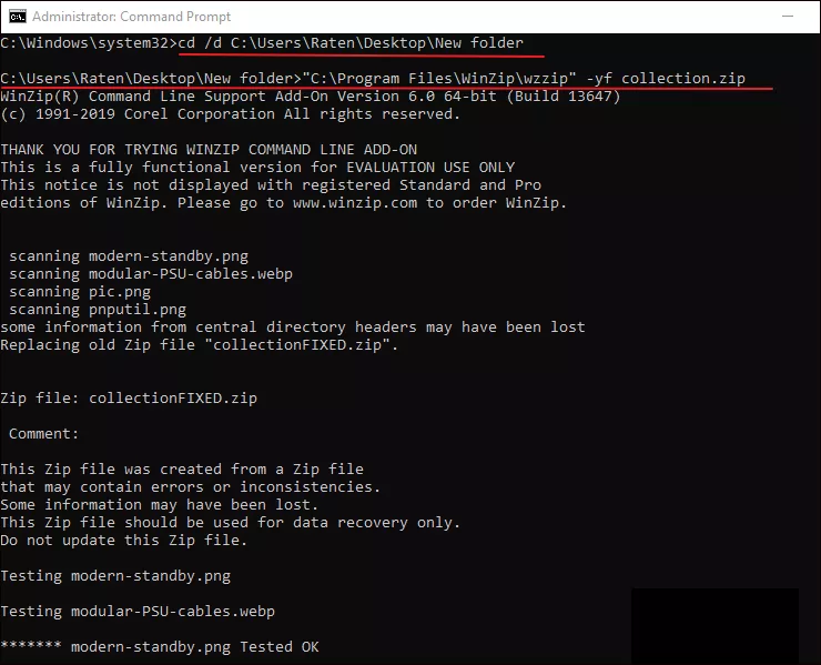 run winzip command