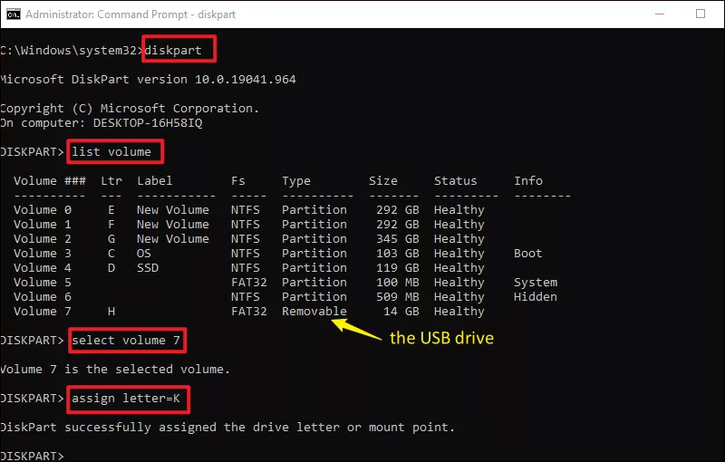 assign drive letter via cmd
