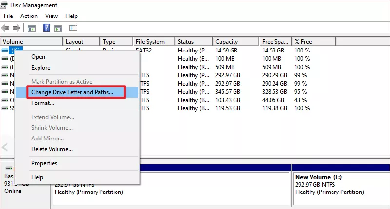 select change drive letter and paths
