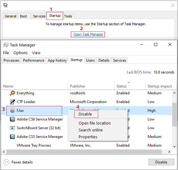 disable startup items