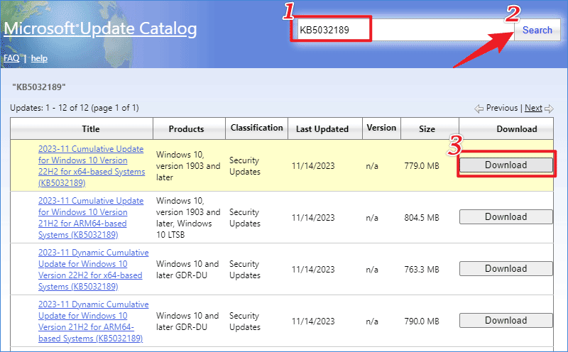 manually download windows update
