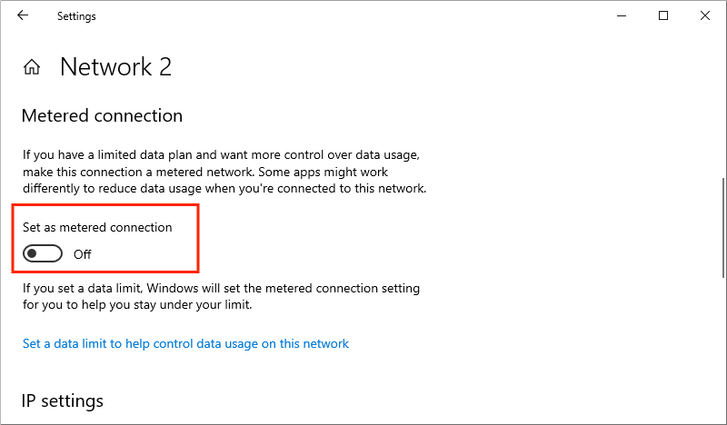 turn off metered connection