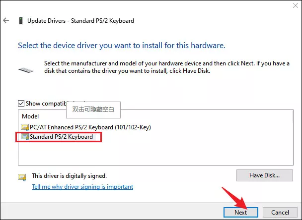 select your keyboard driver