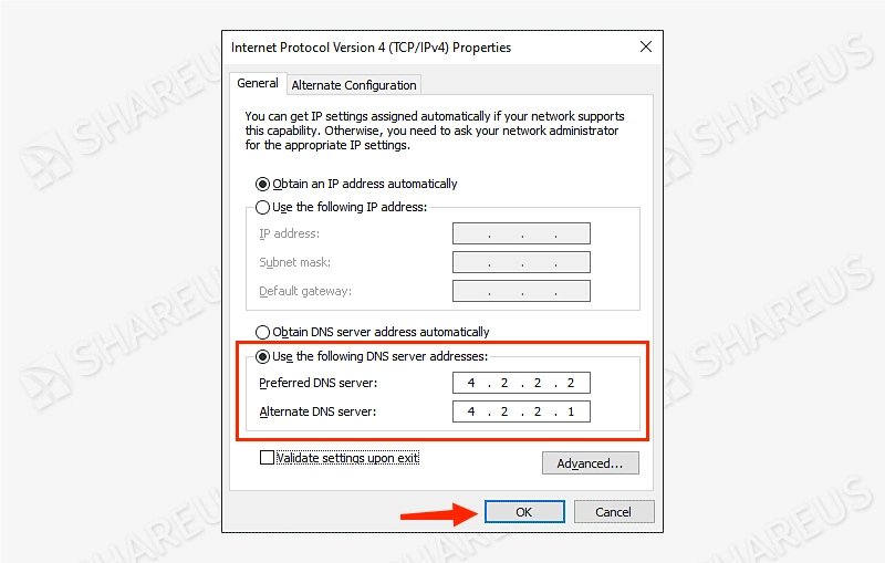 manually change dns