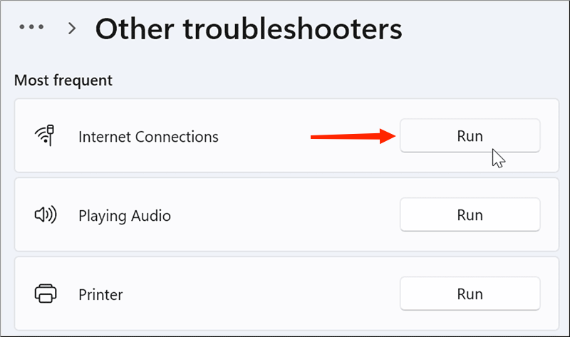 run internet connections troubleshooter win 11