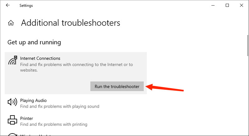 run the internet troubleshooter