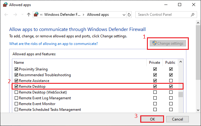 allow rdp in windows firewall