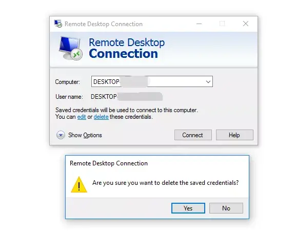 reset credentials of rdp