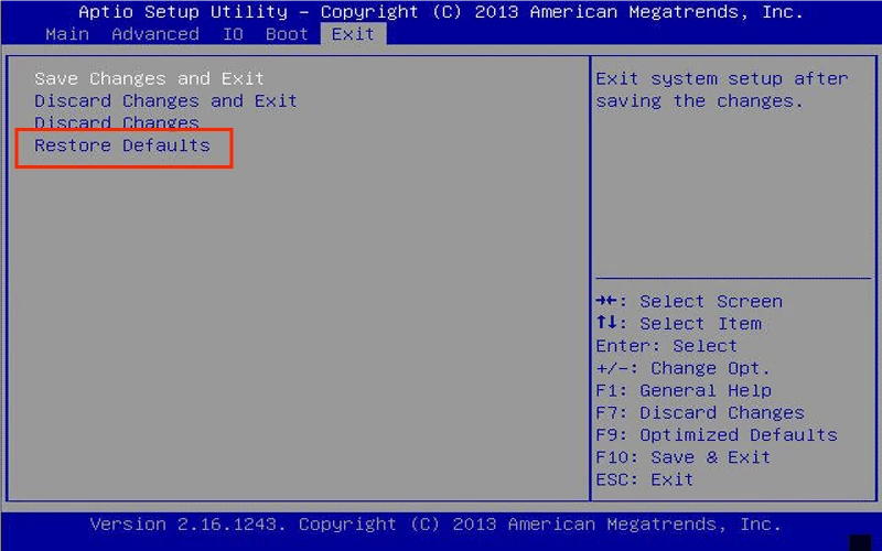 reset bios setting to default