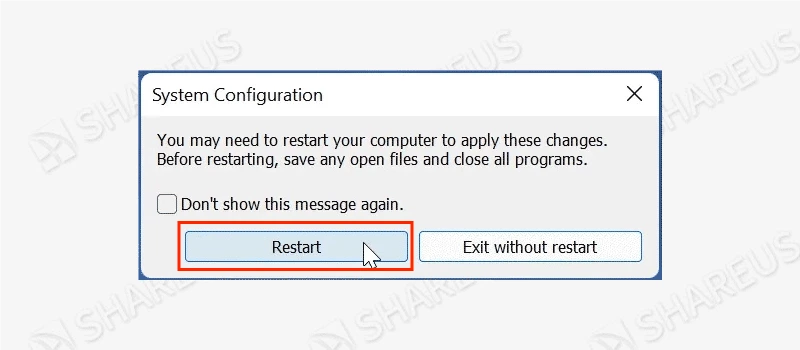 restart computer to perform clean boot