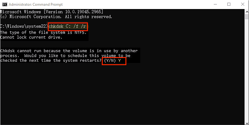 run chkdsk command to fix bad disk