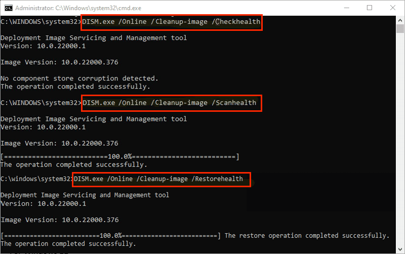 run dism tool to fix damaged disk