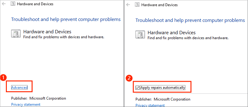 run hardware and devices troubleshooter