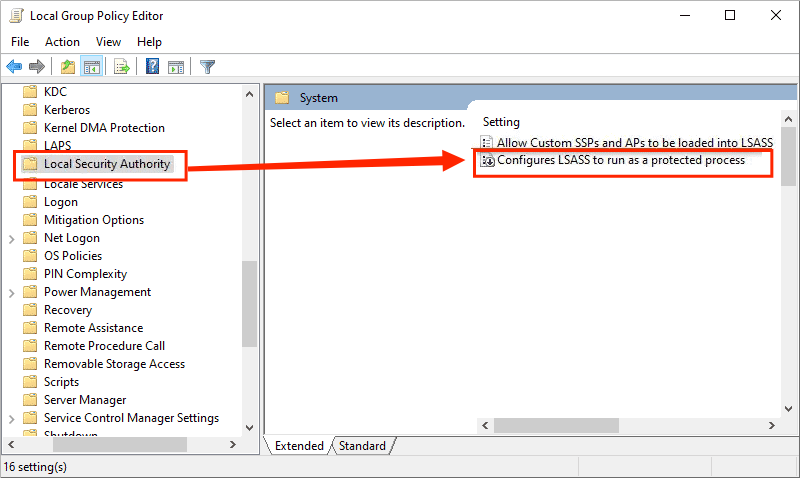 enable lsa protection via group policy editor