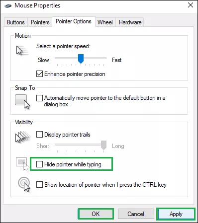 uncheck hide pointer while typing