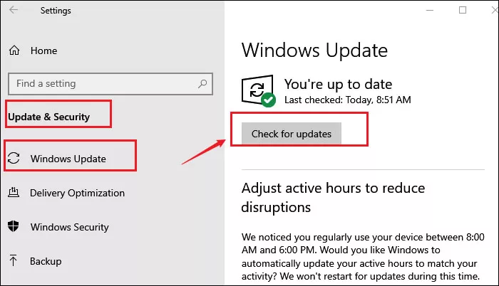 choose check for update