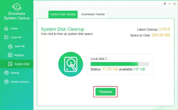 free up system disk with one click
