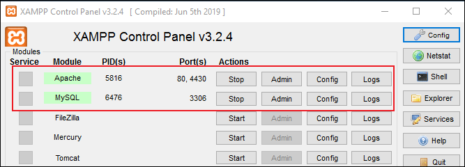 start apache and mysql